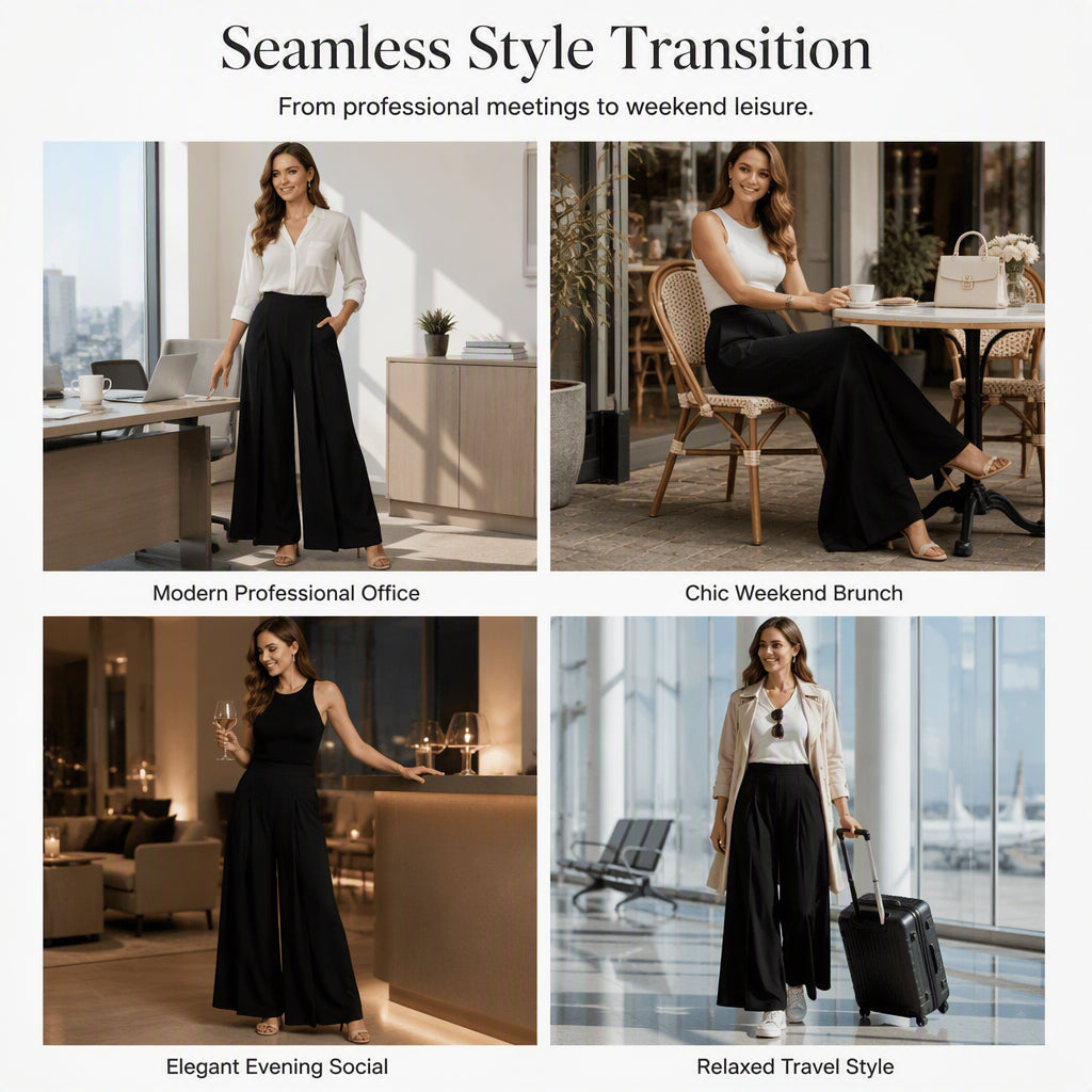 💼 Polished at Work, Effortless After | Women's Pleated High-Waist Wide-Leg Pants