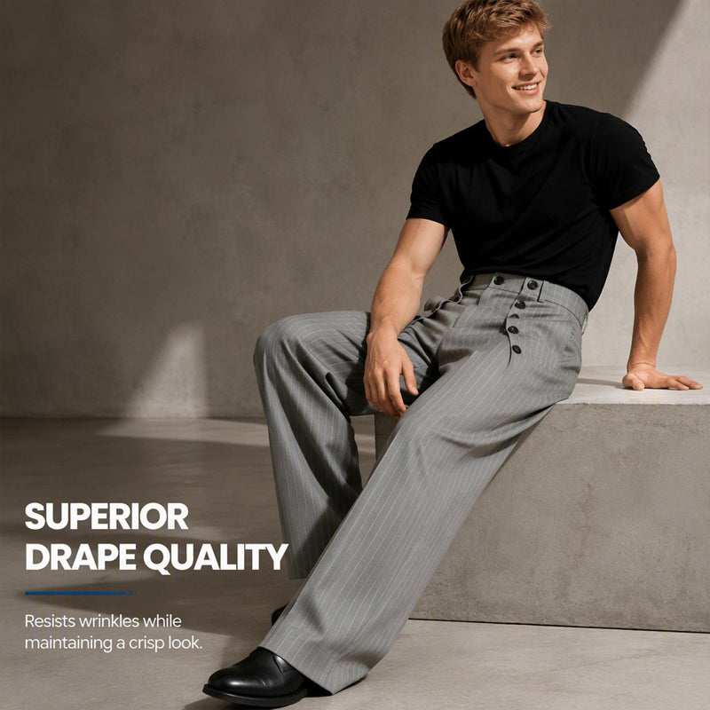 💼 Tailored Waist, Effortless Drape | Men's Double-Breasted High-Waist Pants
