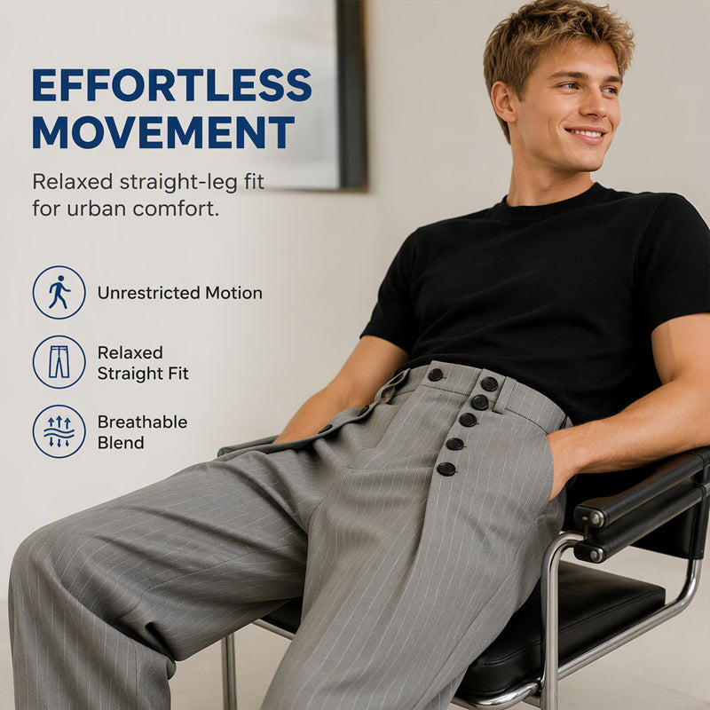 💼 Tailored Waist, Effortless Drape | Men's Double-Breasted High-Waist Pants