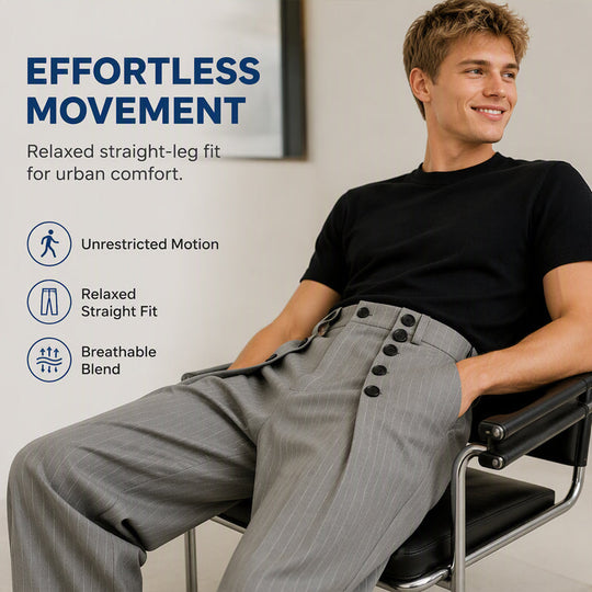 💼 Tailored Waist, Effortless Drape | Men's Double-Breasted High-Waist Pants