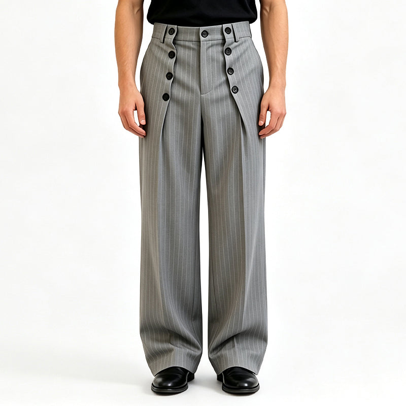 💼 Tailored Waist, Effortless Drape | Men's Double-Breasted High-Waist Pants