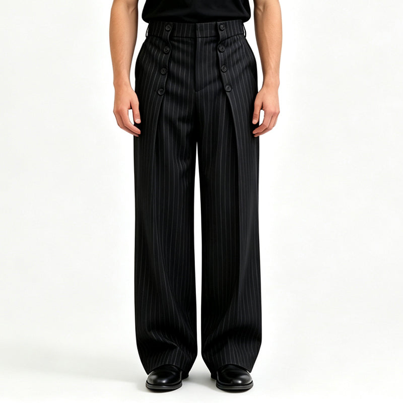 💼 Tailored Waist, Effortless Drape | Men's Double-Breasted High-Waist Pants