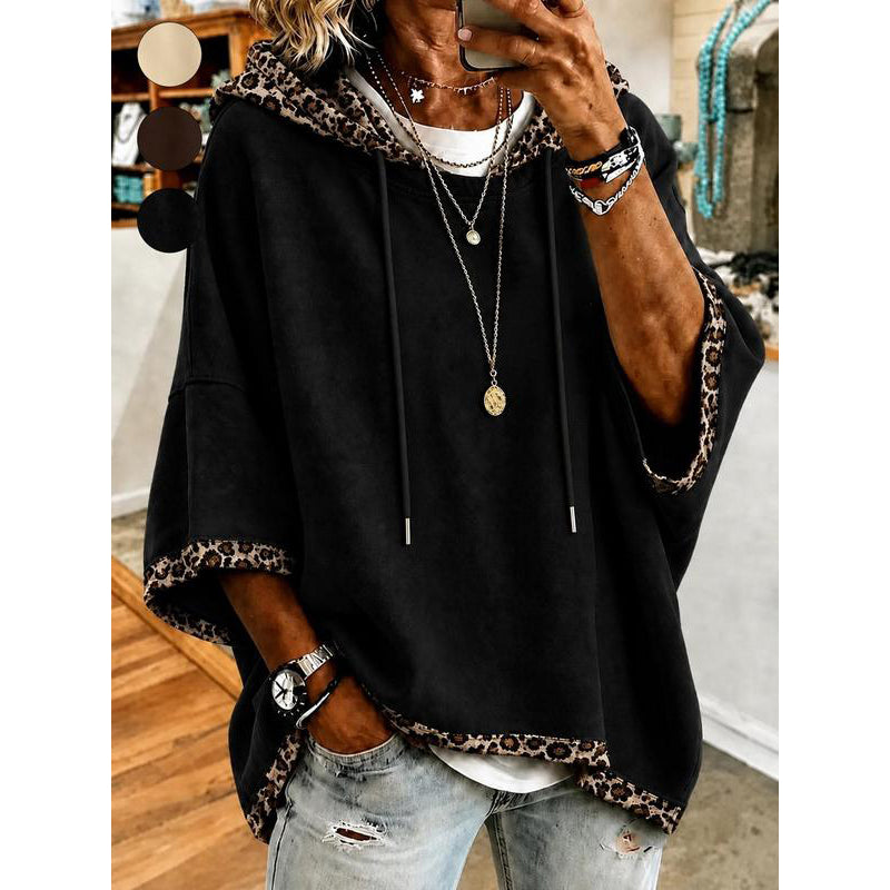 🐆 Leopard Detail, Easy Style | Women's Loose-Fit Drawstring Hoodie