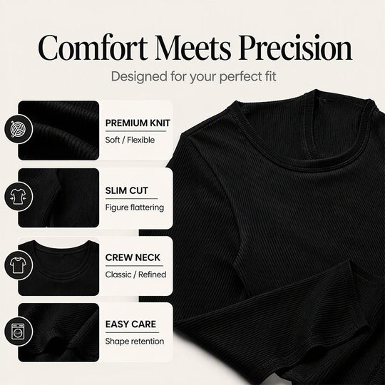 🧶 Ribbed Texture, Easy Everyday Fit | Women's Classic Crew-Neck Knit Top