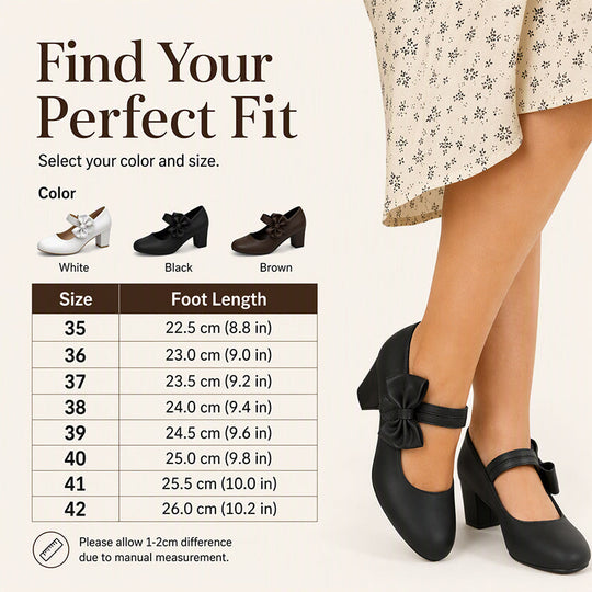 Women's Elegant Chunky Heel Shoes with Bow Strap