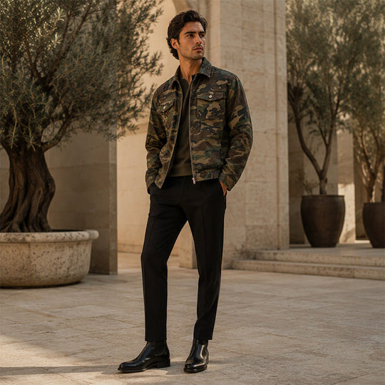 💥 Camo Contrast, Street-Ready Denim | Men's Structured Jacket ⚡ Free Shipping