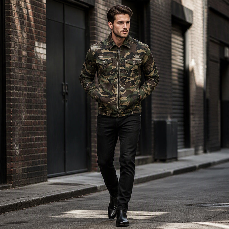 💥 Camo Contrast, Street-Ready Denim | Men's Structured Jacket ⚡ Free Shipping
