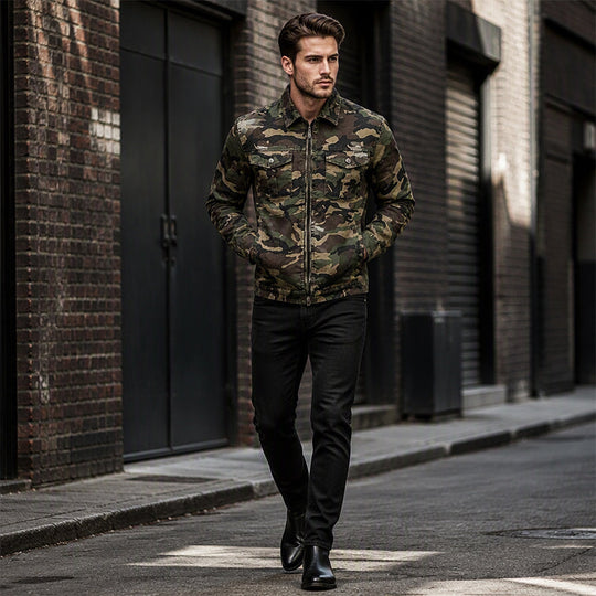 💥 Camo Contrast, Street-Ready Denim | Men's Structured Jacket ⚡ Free Shipping