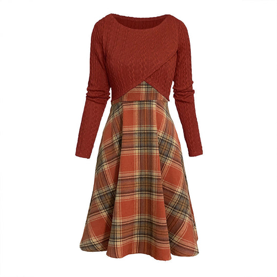 Women's Elegant Plaid Dress and Crop Top Set