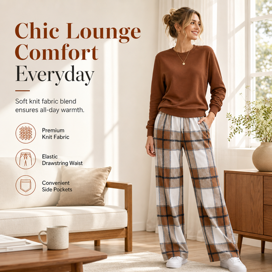 Women's Soft Casual Crewneck Sweatshirt and Wide Leg Pants Set