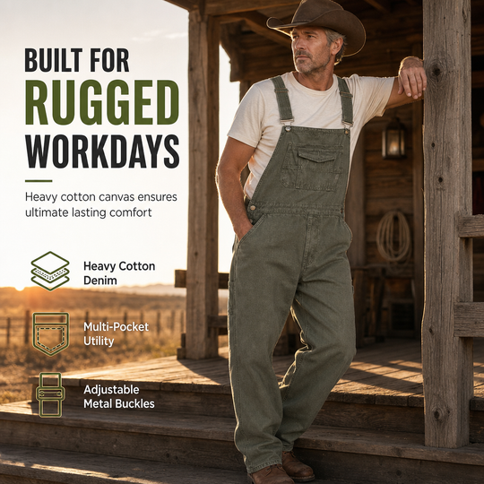Men's Heavyweight Cotton Denim Overalls Relaxed Fit Straight Leg Dungarees with Multi Pocket Utility