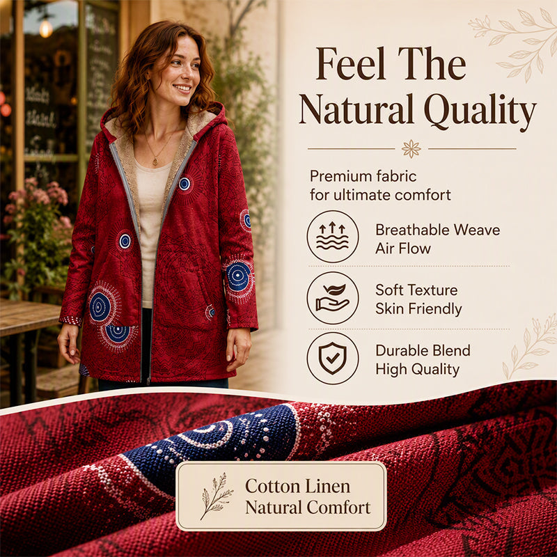 🍂Autumn Hot Sale 50% OFF🔥Women's Vintage Leaf Print Hooded Coat