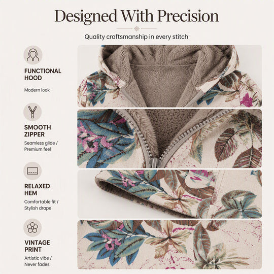 🍂Autumn Hot Sale 50% OFF🔥Women's Vintage Leaf Print Hooded Coat