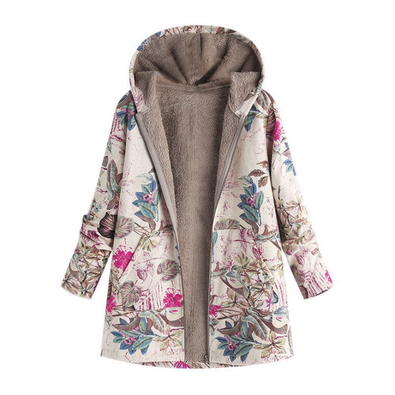 🍂Autumn Hot Sale 50% OFF🔥Women's Vintage Leaf Print Hooded Coat