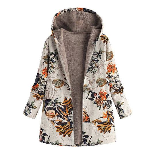 🍂Autumn Hot Sale 50% OFF🔥Women's Vintage Leaf Print Hooded Coat