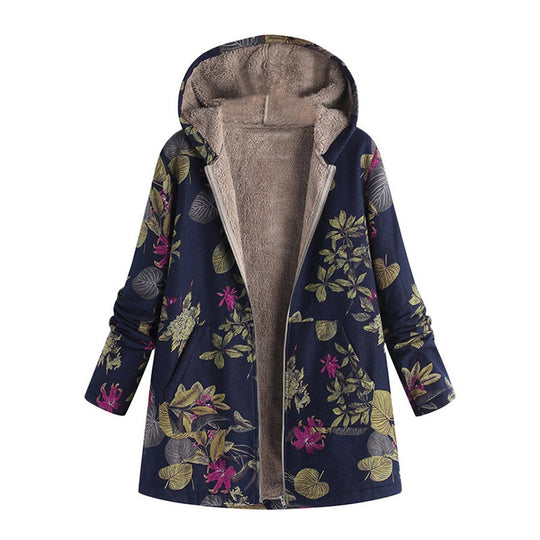 🍂Autumn Hot Sale 50% OFF🔥Women's Vintage Leaf Print Hooded Coat