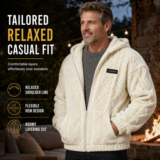 🔥LAST DAY SALE 50% OFF!!🔥Men's Cable Embossed Sherpa Fleece Zip Up Hooded with Pockets