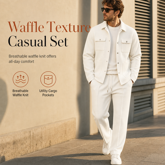 ⏰ 50% discount on season change - quality at half price!✨Men's Casual Waffle Knit Jacket and Pants Set