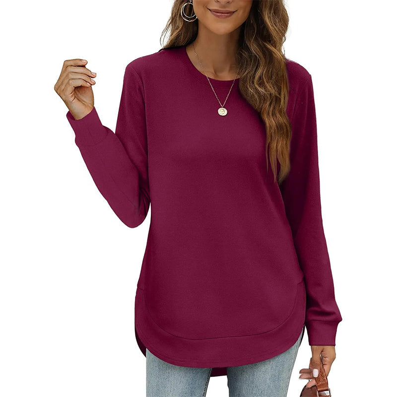 🖤Black Friday Sale:50% OFF🖤✨🍂 Women’s Solid High Low Hem Long-Sleeve Tops
