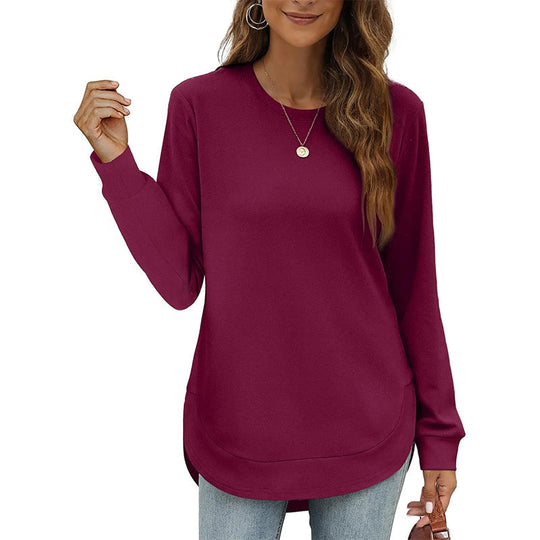 🖤Black Friday Sale:50% OFF🖤✨🍂 Women’s Solid High Low Hem Long-Sleeve Tops