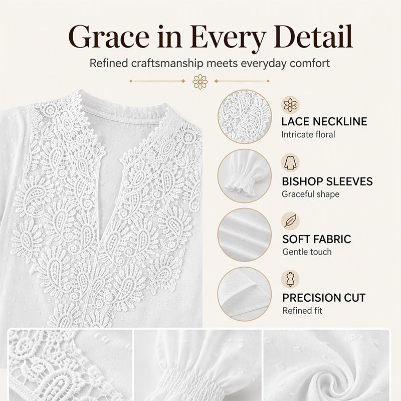 👗Delicate Lace, Sexy V-Neck👚 Women's Lace V-Neck Long Sleeve Top – Slim Fit | Elegant & Alluring ✨