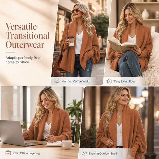 💖Black Friday Mega Deal – 50% off!💖 Women's Loose Batwing Sleeve Knit Cardigan Open Front Shawl for Autumn and Winter