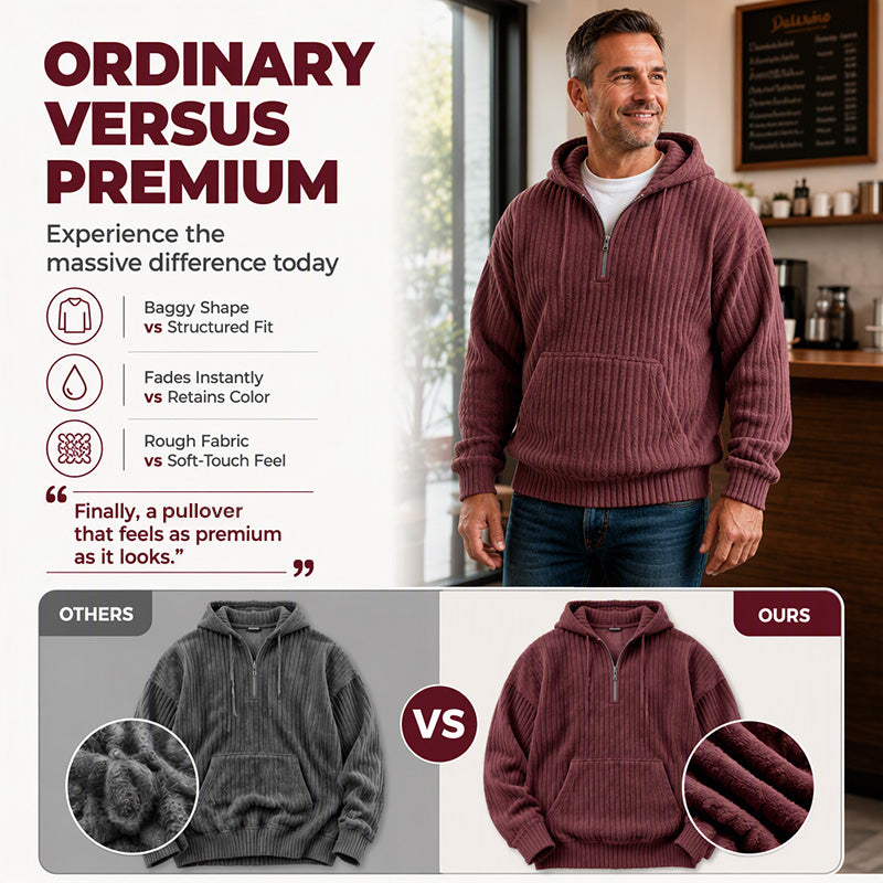 🧶 Men's Half-Zip Corduroy Hoodie | Casual Retro Texture – Easy Layer for Daily Wear ✨