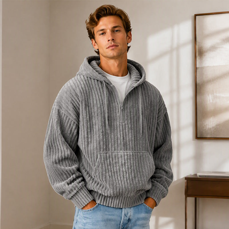 🧶 Men's Half-Zip Corduroy Hoodie | Casual Retro Texture – Easy Layer for Daily Wear ✨