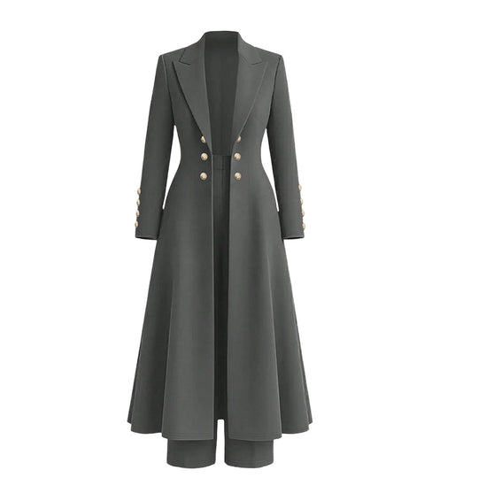 ⏰  💖Black Friday Mega Deal – 50% off!💖✨Women's Elegant Autumn 2 Piece Outfit Set with Retro Long Sleeve Coat and Simple Trousers