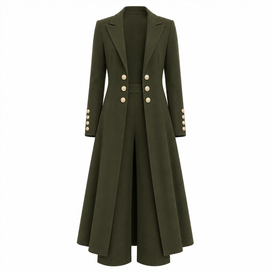 ⏰  💖Black Friday Mega Deal – 50% off!💖✨Women's Elegant Autumn 2 Piece Outfit Set with Retro Long Sleeve Coat and Simple Trousers