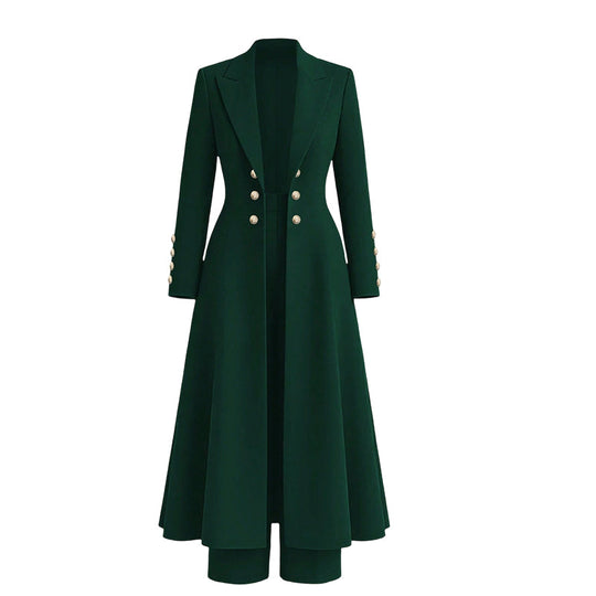 ⏰  💖Black Friday Mega Deal – 50% off!💖✨Women's Elegant Autumn 2 Piece Outfit Set with Retro Long Sleeve Coat and Simple Trousers