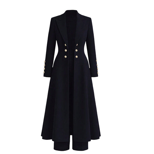 ⏰  💖Black Friday Mega Deal – 50% off!💖✨Women's Elegant Autumn 2 Piece Outfit Set with Retro Long Sleeve Coat and Simple Trousers
