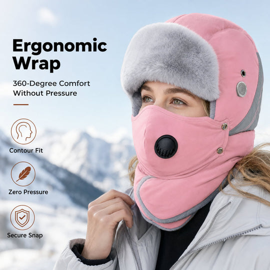 Windproof Winter Thermal Trapper Hat with Integrated Face Mask