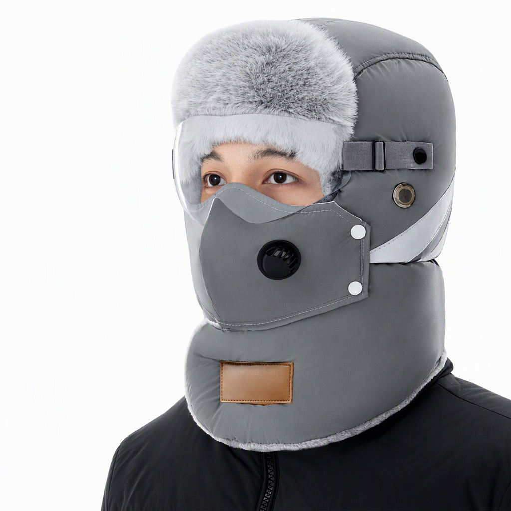 Windproof Winter Thermal Trapper Hat with Integrated Face Mask