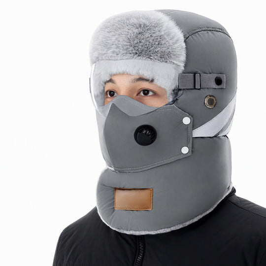 Windproof Winter Thermal Trapper Hat with Integrated Face Mask