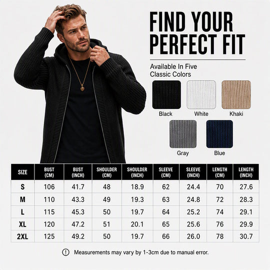 Men's Casual Zip-Up Hooded Knit Sweater