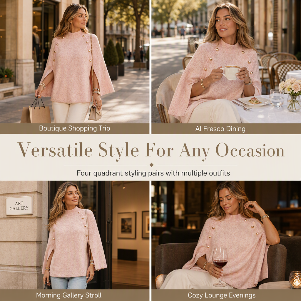 💖Black Friday Mega Deal – 50% off!💖 ☕️ Women's Buttoned Knit Cape Poncho Sweater