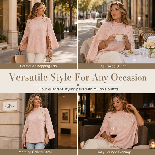💖Black Friday Mega Deal – 50% off!💖 ☕️ Women's Buttoned Knit Cape Poncho Sweater