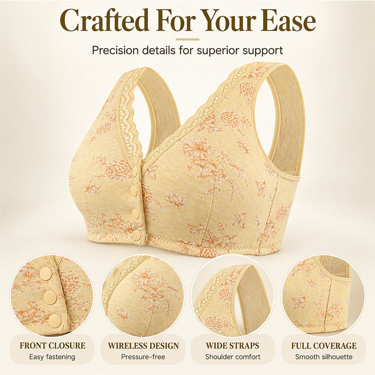Women's Plus Size Front Button Floral Print Wireless Bra