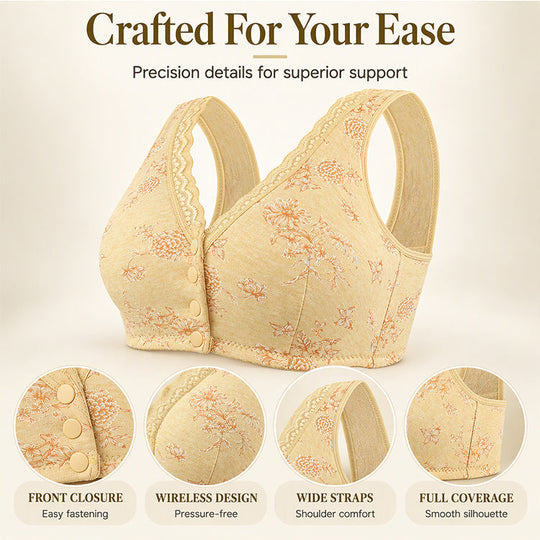 Women's Plus Size Front Button Floral Print Wireless Bra