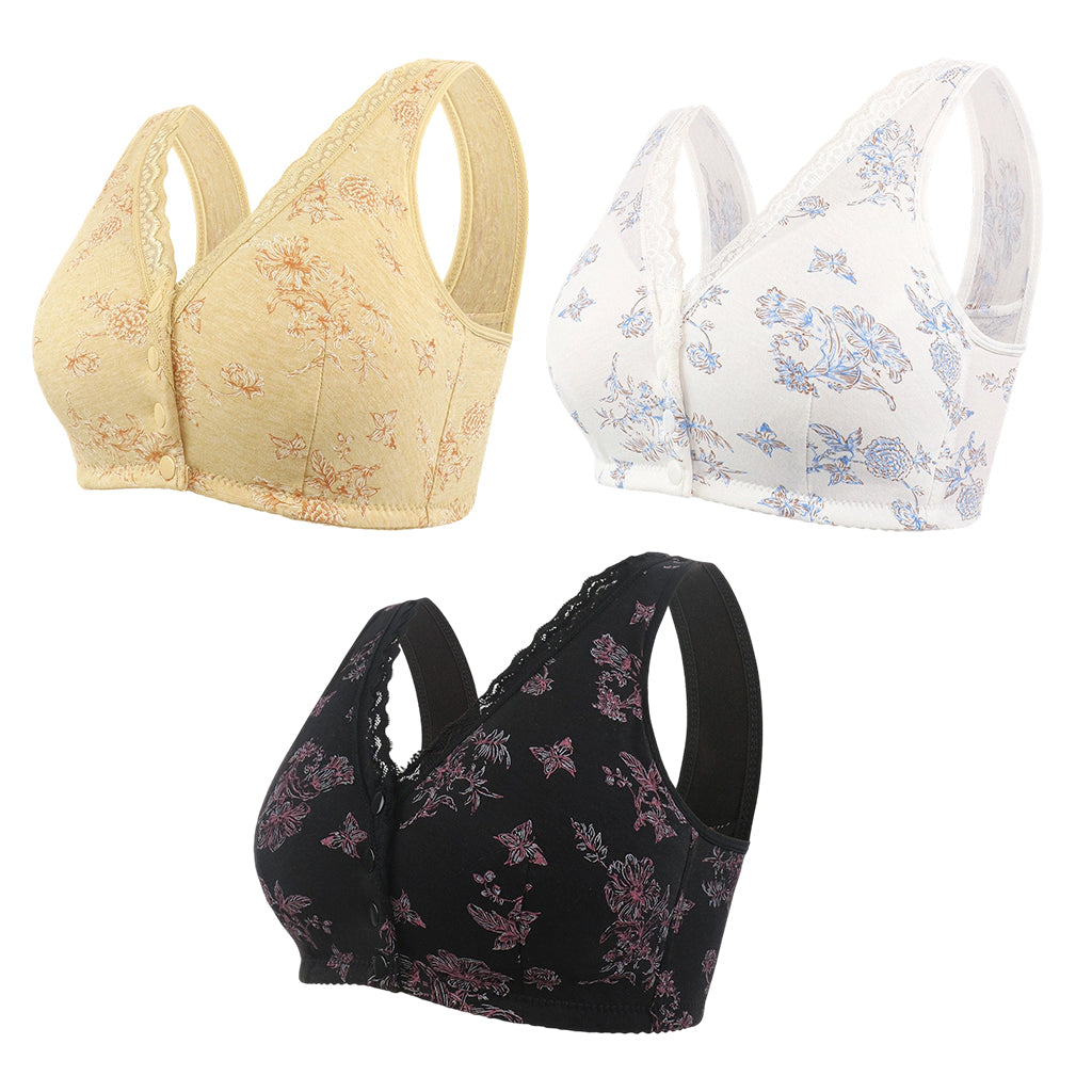 Women's Plus Size Front Button Floral Print Wireless Bra