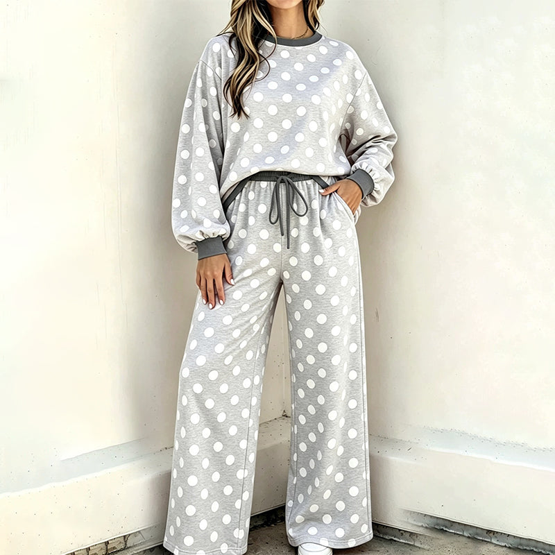 Women's Polka Dot Sweatshirt & Wide-Leg Pants Set