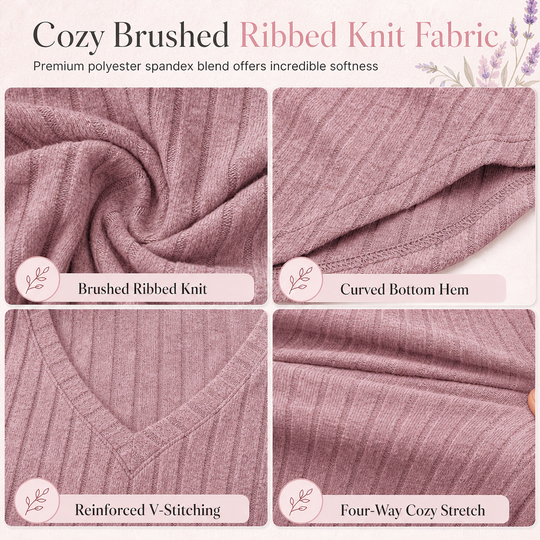 Women's Plus Size V Neck Long Sleeve Ribbed Brushed T-Shirt Loose Fit Solid Color Pullover Top