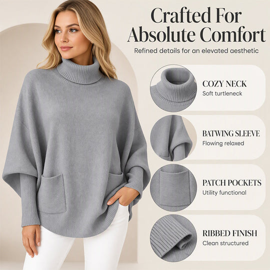 🔥Limited time offer✨Women's Turtleneck Batwing Sleeve Knit Sweater
