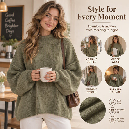 Women's Loose-Fit Mock Neck Knit Sweater