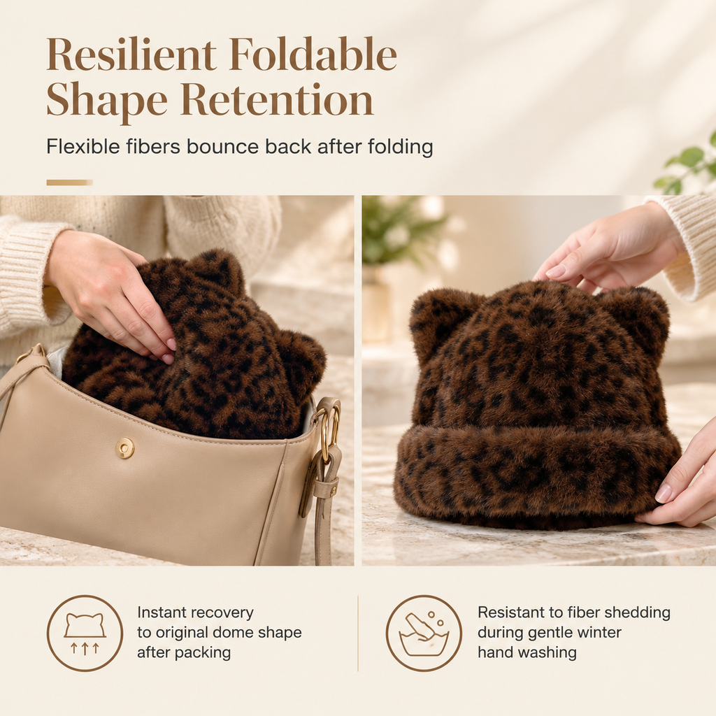 🐱Women Fluffy Faux Mink Fur Beanie Hat with Cute Bear Ears Warm Winter Cold Weather Pullover Cap🧢