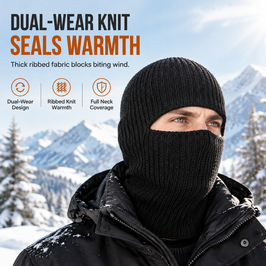 Men Warm Knitted Balaclava Hat Windproof Winter Beanie Cap and Cold Weather Face Mask Hood