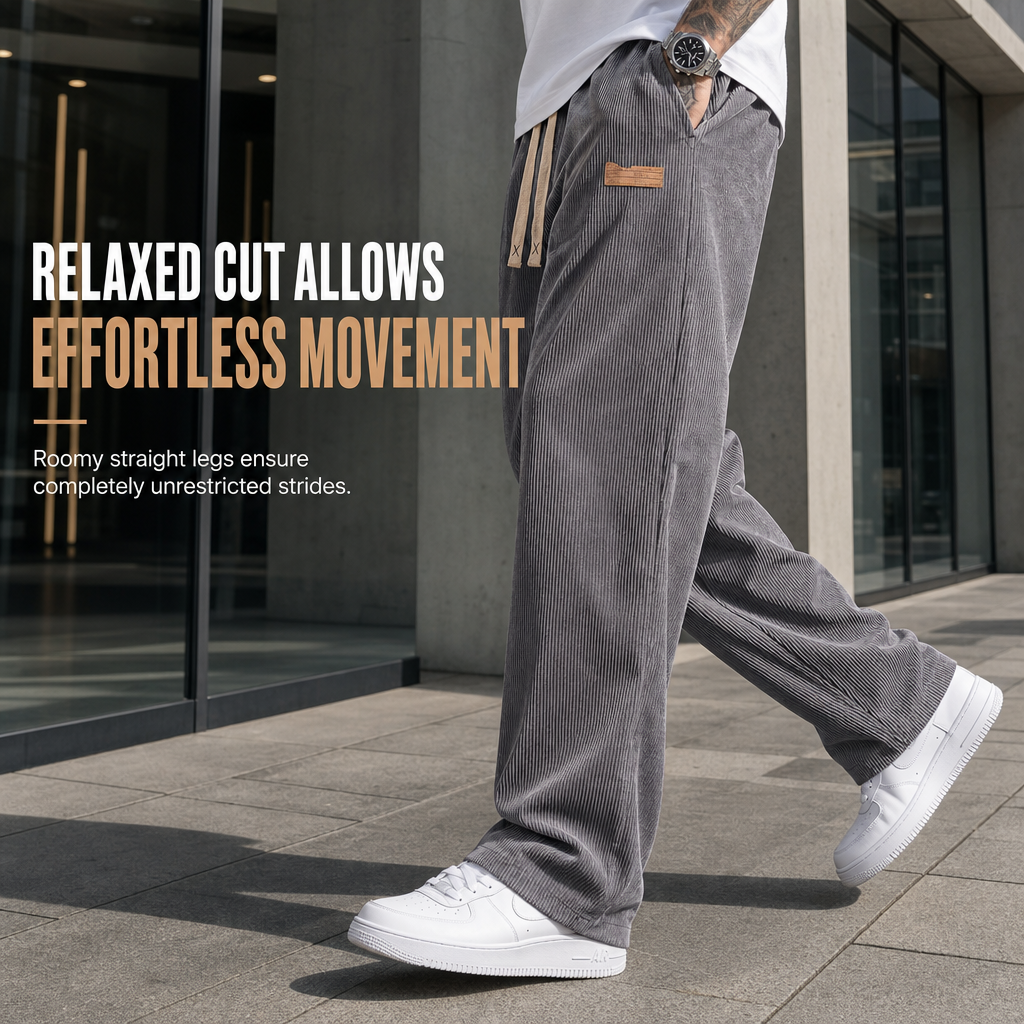 Men's Lightweight Corduroy Casual Pants Loose Fit Straight Leg Trousers