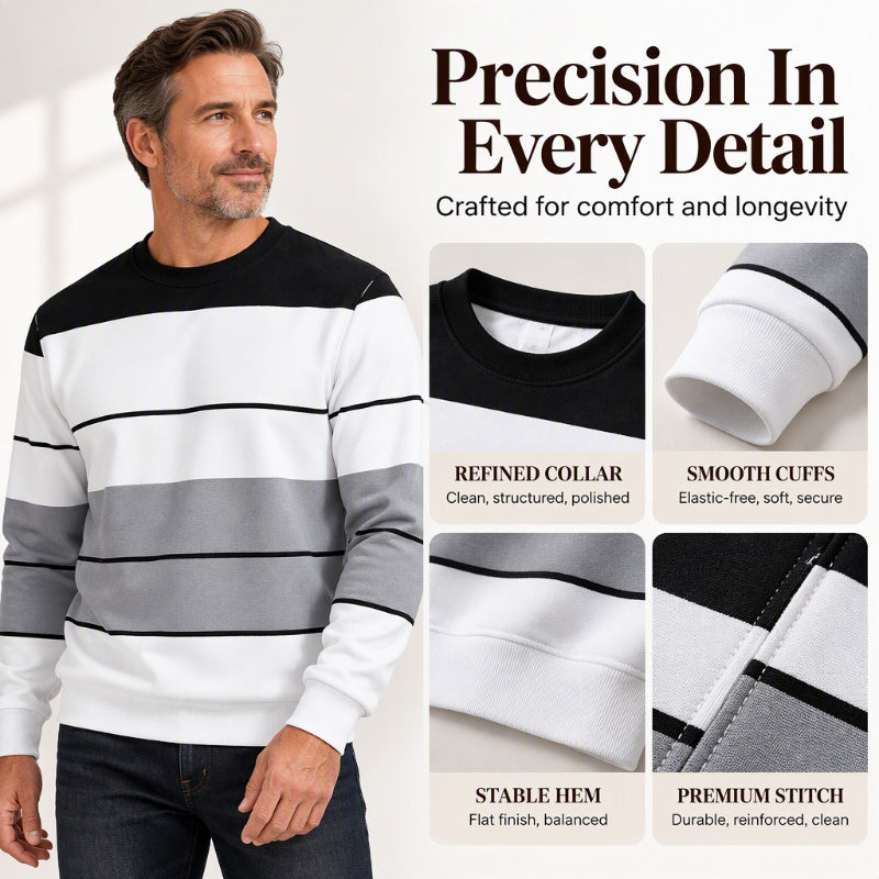 💎 Exclusive Deal 🧶 Men's Casual Crewneck Striped Sweatshirt ✨ soft fabric, crew neck, striped casual pullover