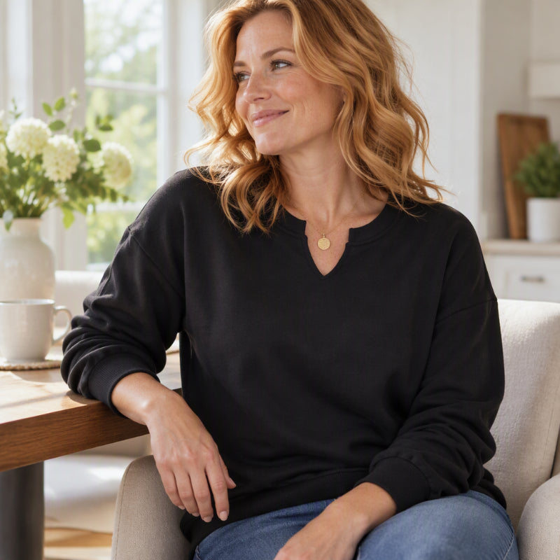 🤍 Clean Neckline, All-Day Comfort | Women's Casual Split V-Neck Sweatshirt